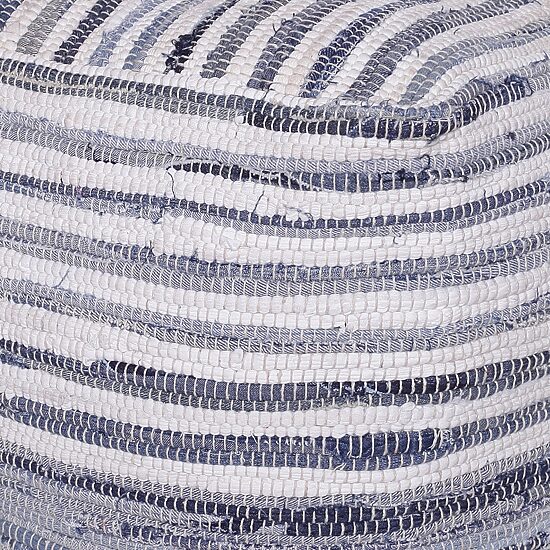 LR Home Emilia 18" Handmade Cotton Pouf in Blue/White