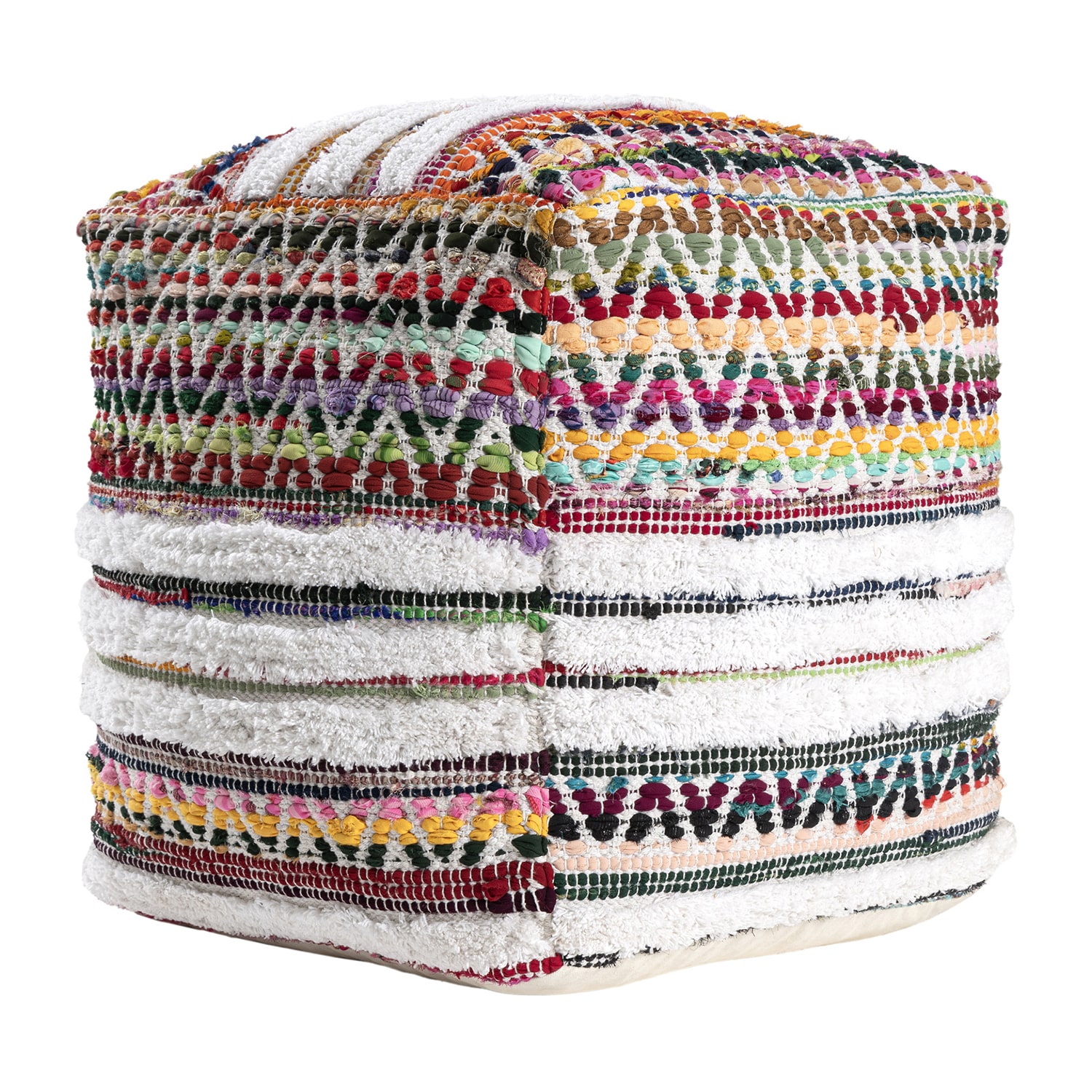 LR Home Wilhelmine 18" Handmade Cotton Blend Multicolored Pouf