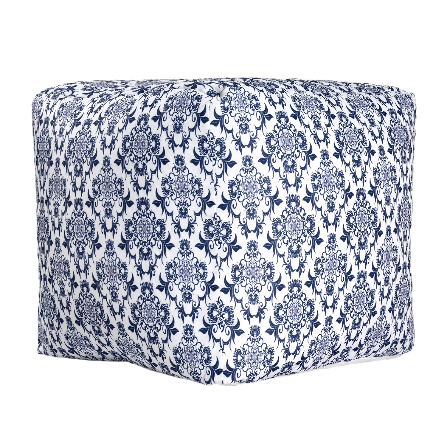 LR Home Wolfram 18" Handwoven Cotton Pouf in Blue/White