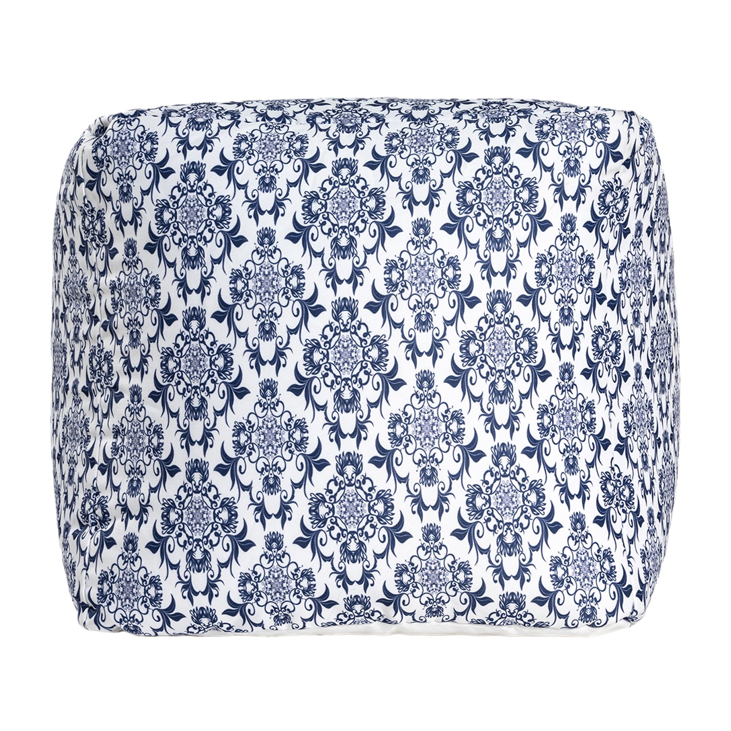 LR Home Wolfram 18" Handwoven Cotton Pouf in Blue/White