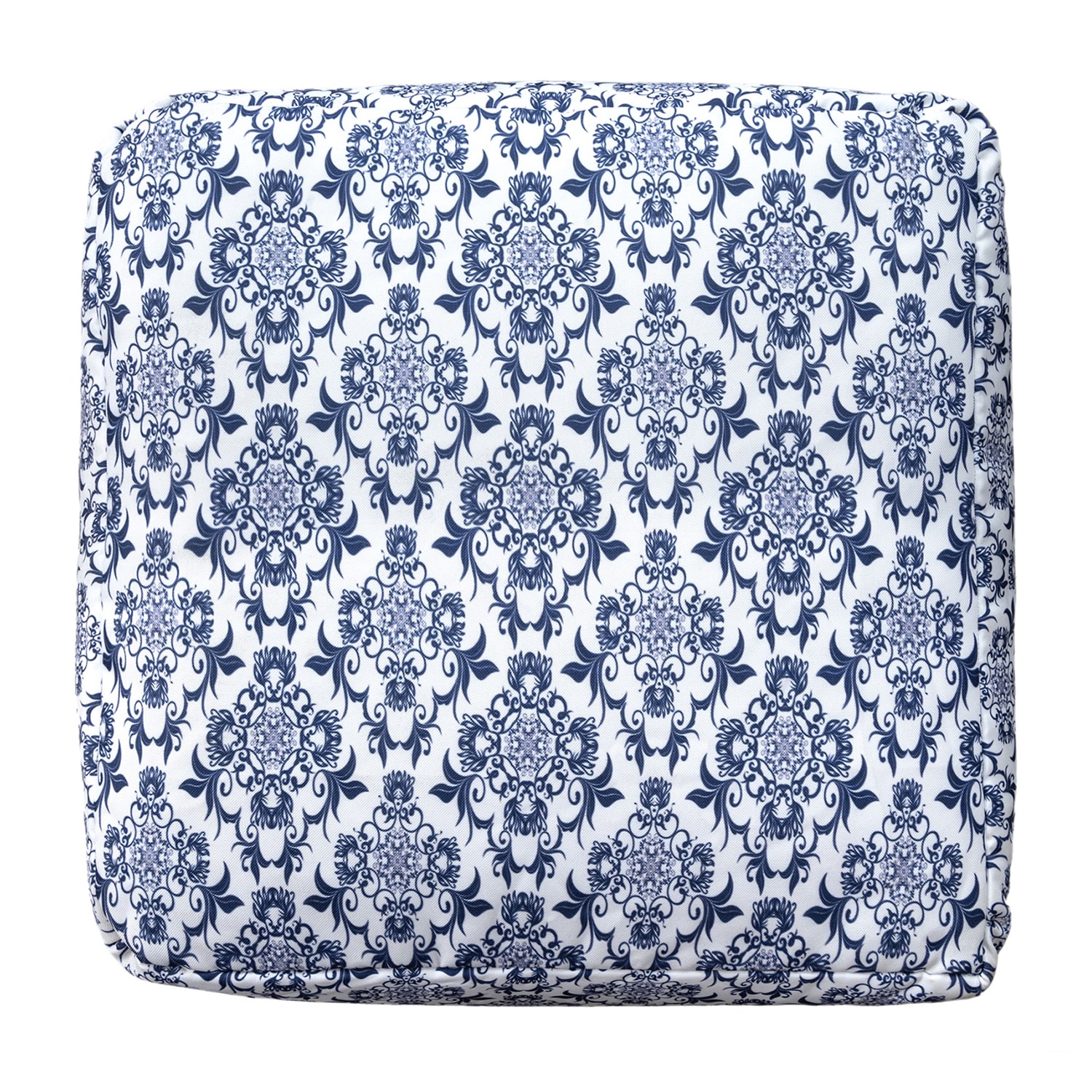 LR Home Wolfram 18" Handwoven Cotton Pouf in Blue/White