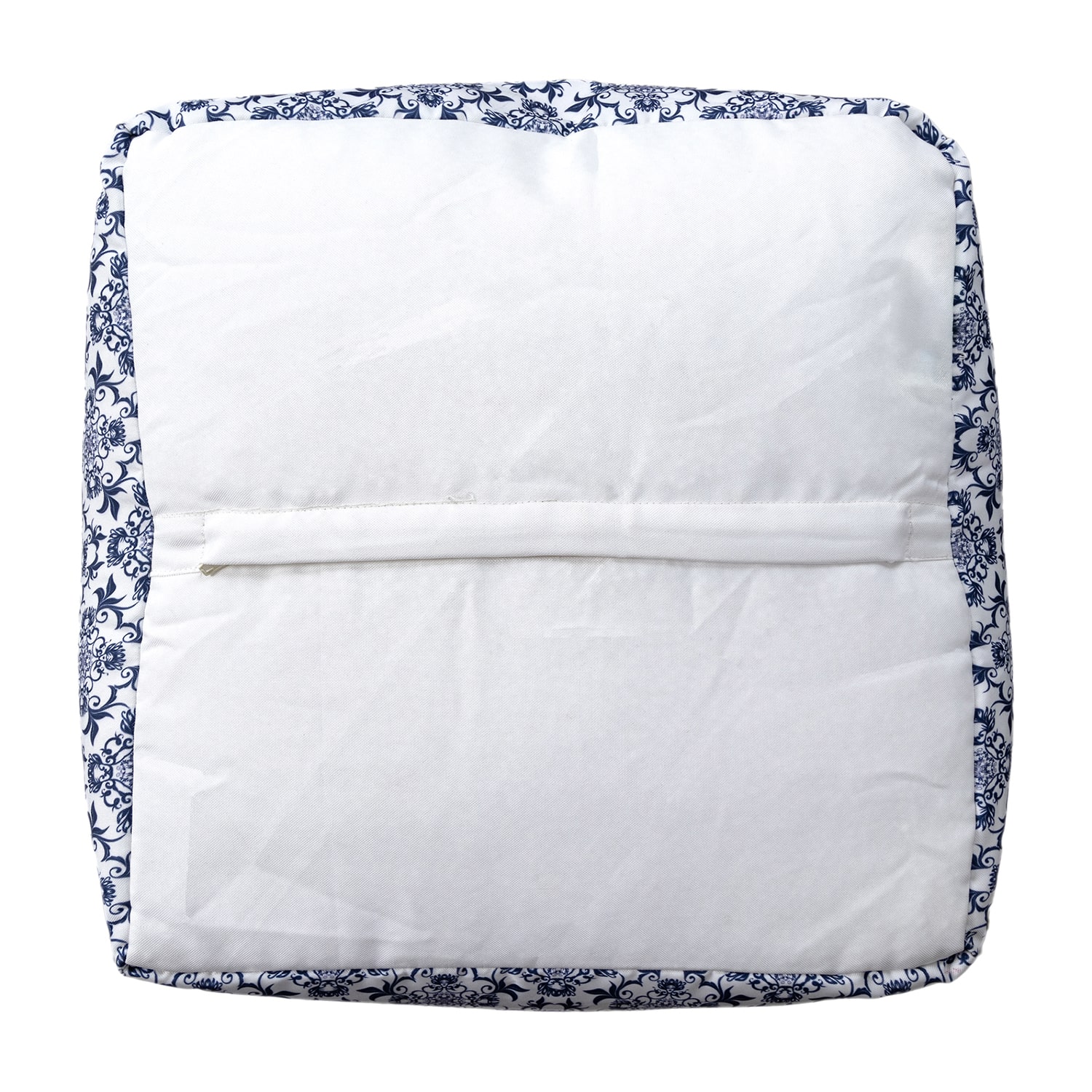 LR Home Wolfram 18" Handwoven Cotton Pouf in Blue/White