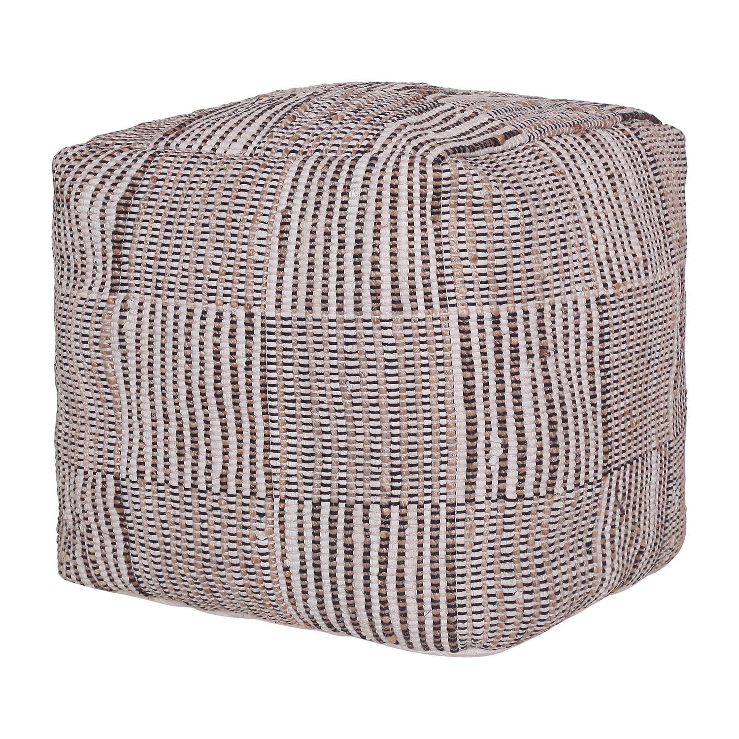 LR Home Emily 18" Handmade Cotton And Jute Pouf in Natural/Cream