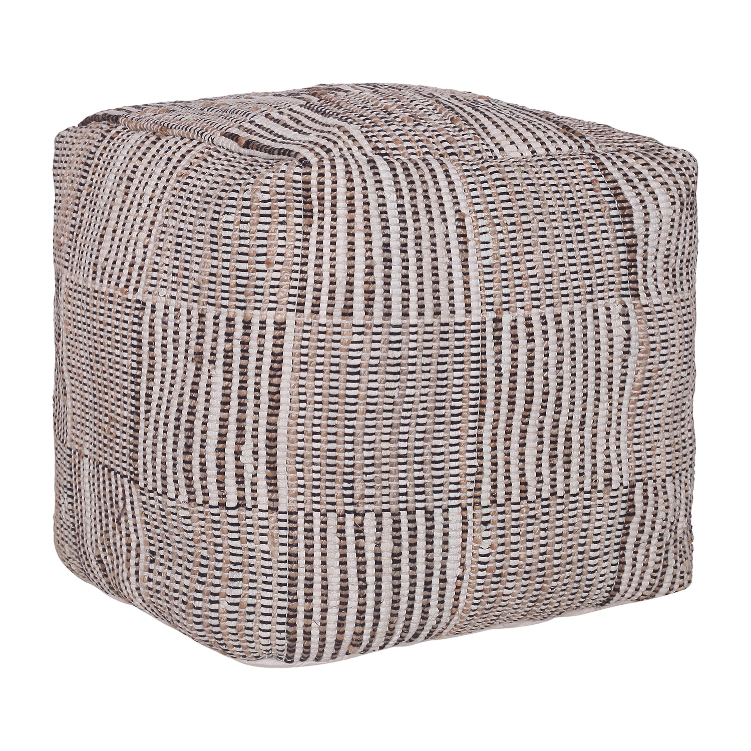 LR Home Emily 18" Handmade Cotton And Jute Pouf in Natural/Cream