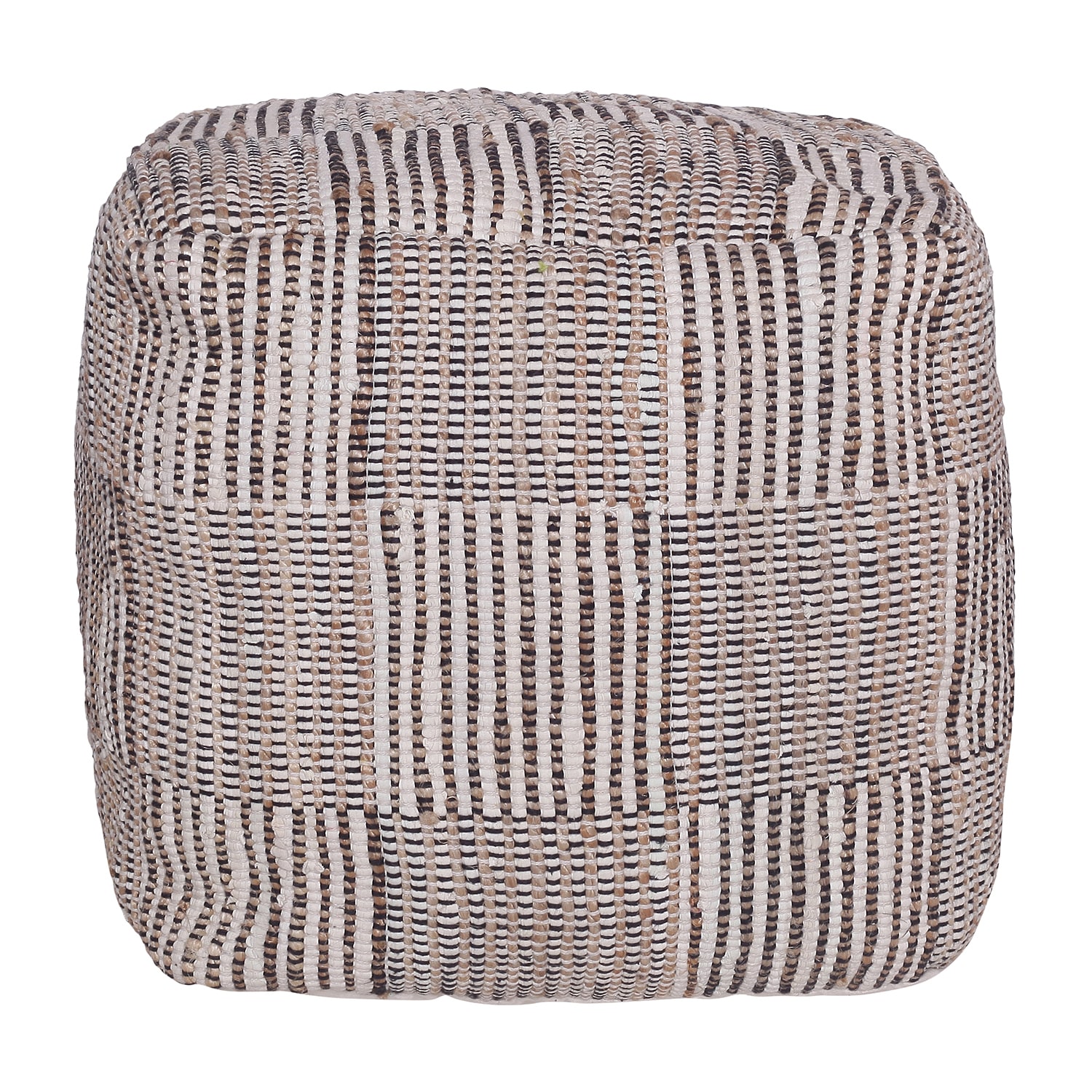 LR Home Emily 18" Handmade Cotton And Jute Pouf in Natural/Cream
