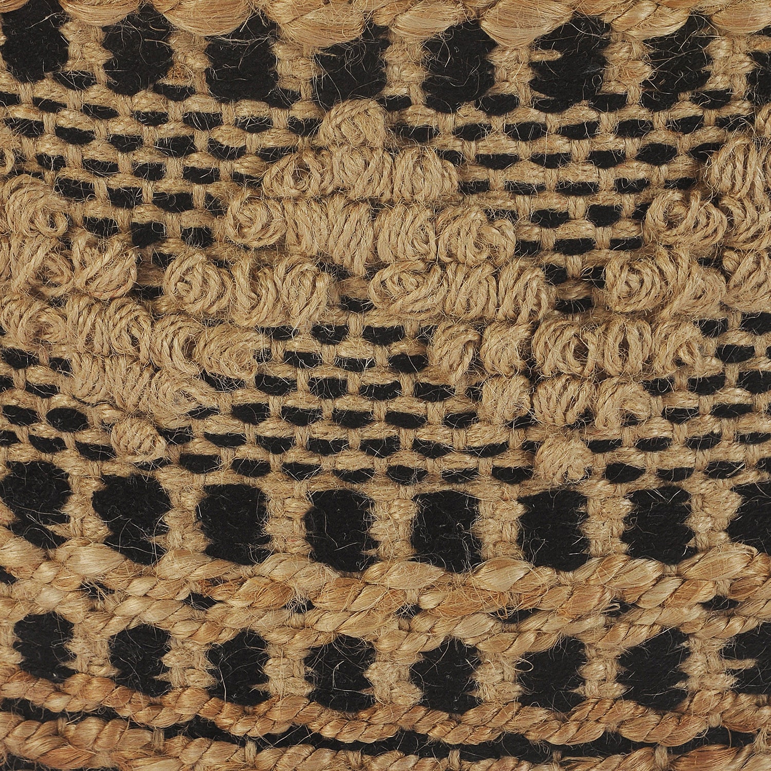 LR Home John 14" Handmade Jute Blend Pouf in Tan/Black