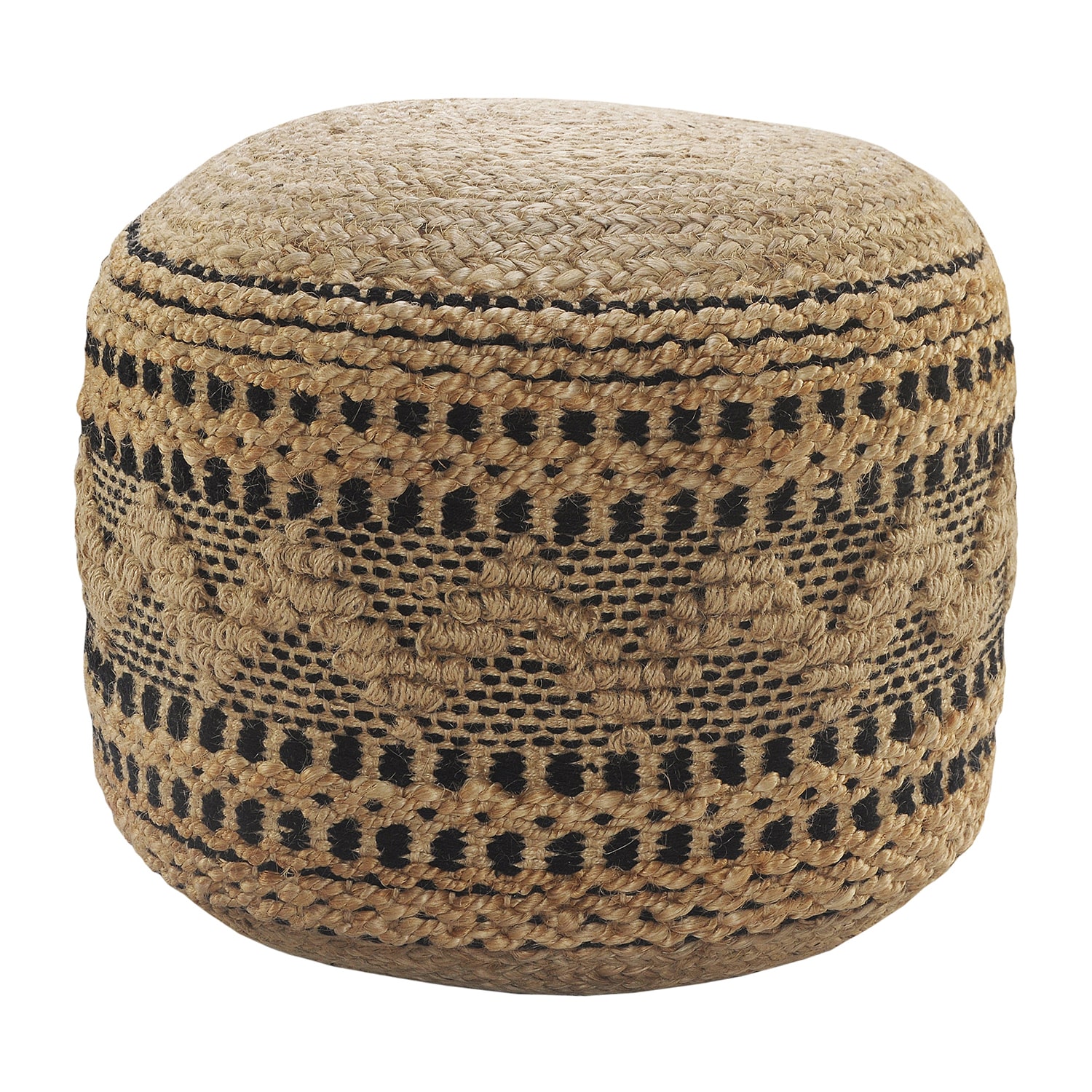 LR Home John 14" Handmade Jute Blend Pouf in Tan/Black