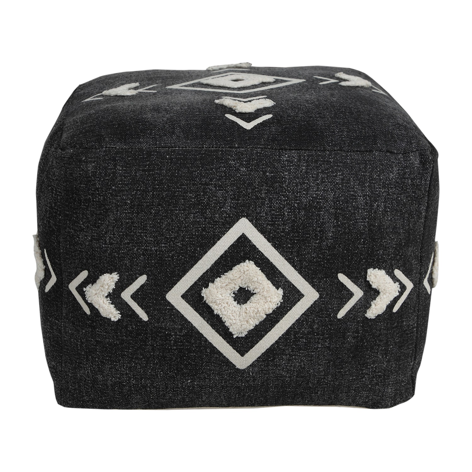 LR Home Vasilisa 14" Handmade Cotton Pouf in Black/White