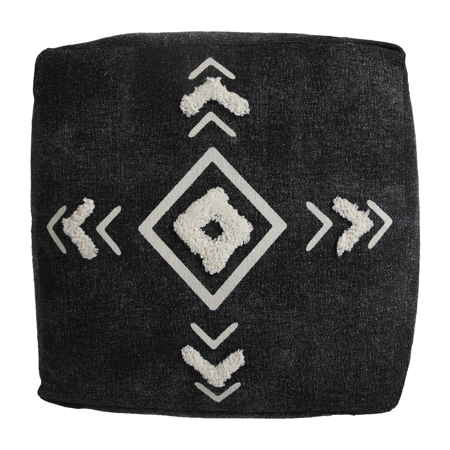 LR Home Vasilisa 14" Handmade Cotton Pouf in Black/White