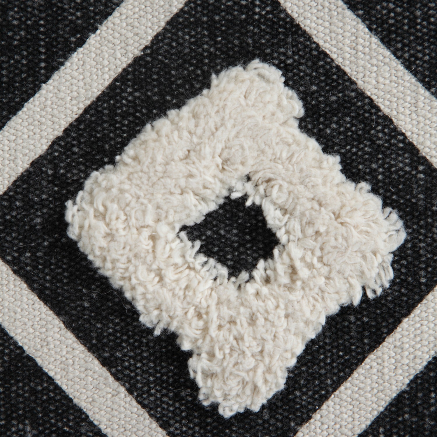 LR Home Vasilisa 14" Handmade Cotton Pouf in Black/White