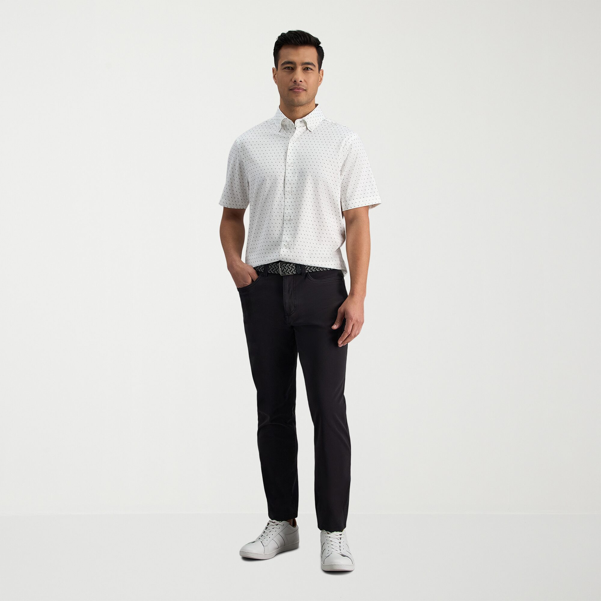 Haggar The Active Series City Flex 5 Pocket Cotton Traveler Mens COMFORT WAISTBAND Straight Fit Flat Front Pant
