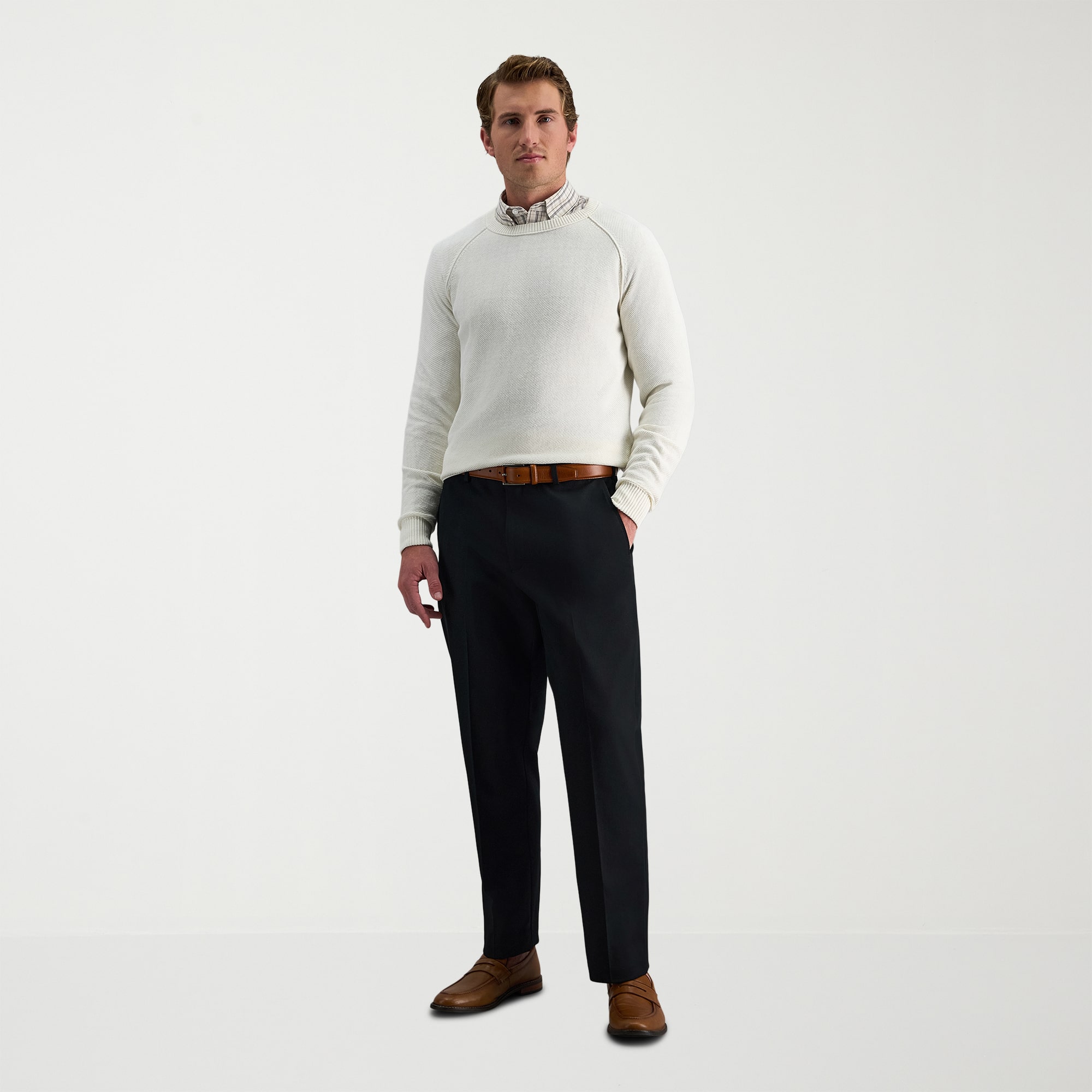 Haggar Premium No Iron Khaki Mens Classic Fit Flat Front Pant