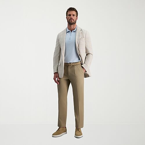 Haggar Premium No Iron Khaki Mens Classic Fit Pleated Pant, 34 34, Beige