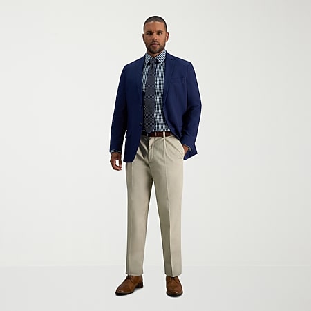 haggar eclo stria pleated dress pants Haggar Men's ECLO Stria Classic Fit Pleated Hidden Expandable Waistband Dress  Pants