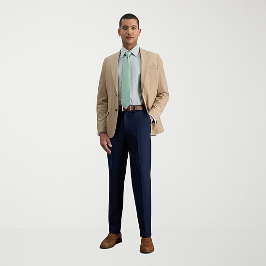 Haggar Cool 18 Pro Mens Comfort Waistband Slim Fit Flat Front Pant