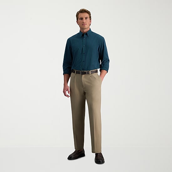 Haggar Cool Right Performance Flex Mens Classic Fit Pleated Pant