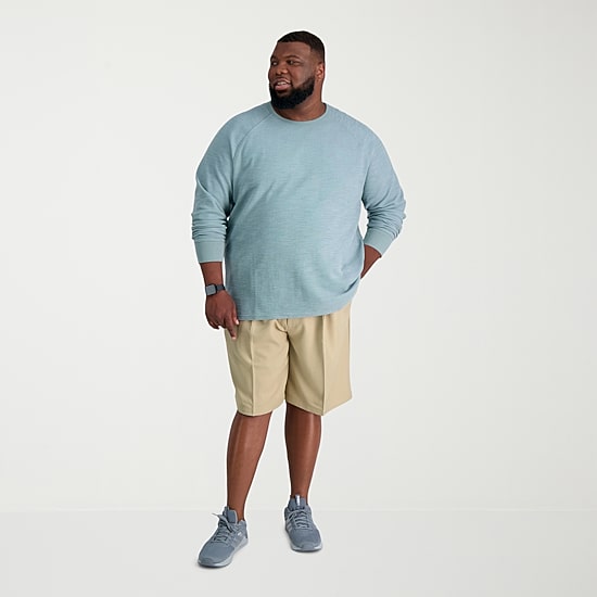 Haggar Cool 18 Pro Pleated Expandable Waist Mens 10 1/2" Big and Tall Stretch Fabric Moisture Wicking Quick Dry Chino Short
