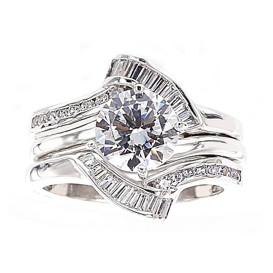 DiamonArt® Cubic Zirconia Sterling Silver Solitaire Bridal Ring & Guard