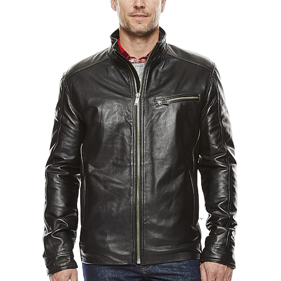 Vintage Leather Straight-Bottom Lambskin Leather Jacket