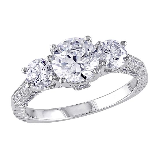 Womens 3 CT. Cubic Zirconia Sterling Silver 3-Stone Engagement Ring