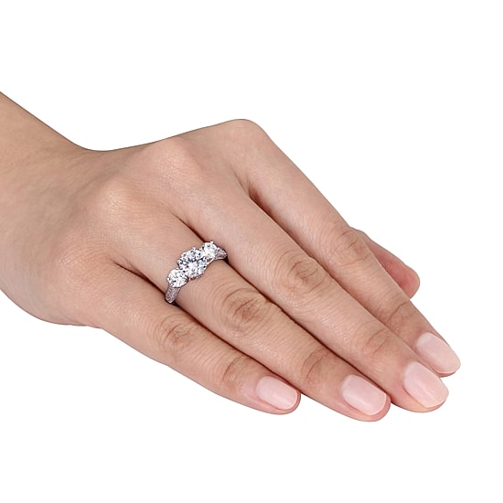 Womens 3 CT. Cubic Zirconia Sterling Silver 3-Stone Engagement Ring