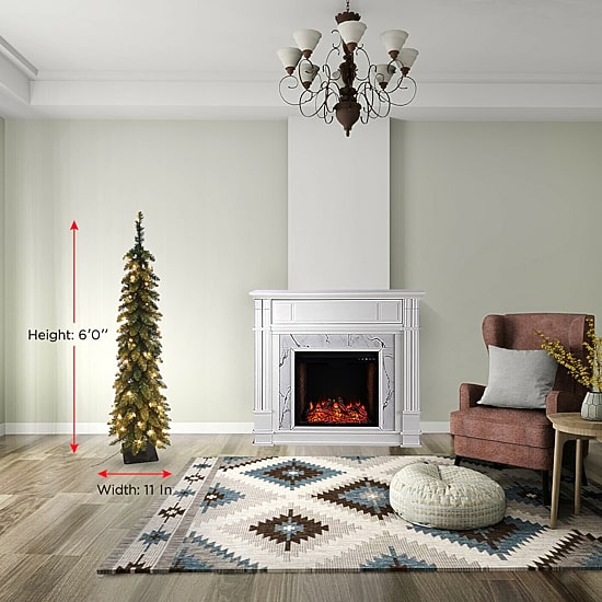 6 Foot Slim Spruce 2 1/2 Foot Pre-Lit Spruce Christmas Tree