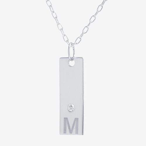 Silver Treasures Cubic Zirconia Sterling Silver 16 Inch Cable Initial Pendant Necklace, One Size, M