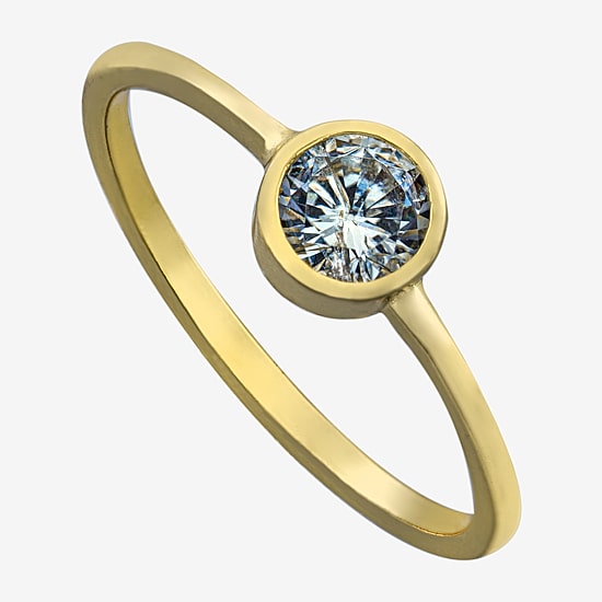 Silver Treasures Womens Cubic Zirconia 14K Gold Over Silver Round Delicate Band