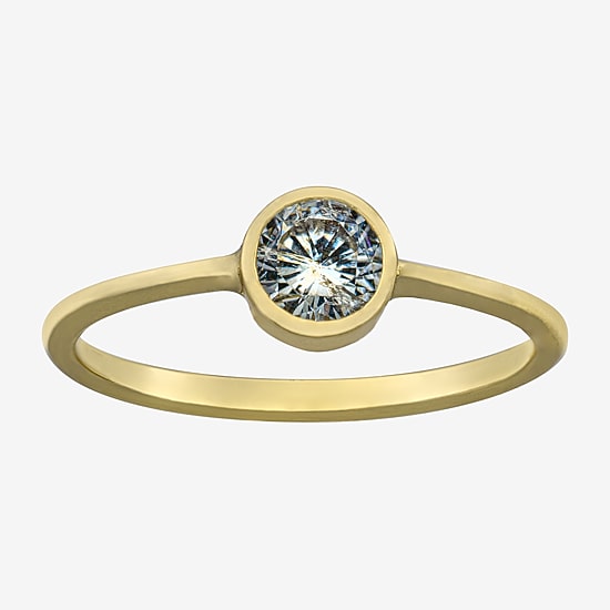 Silver Treasures Womens Cubic Zirconia 14K Gold Over Silver Round Delicate Band