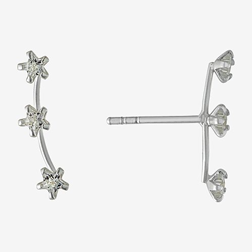 Silver Treasures Womens Cubic Zirconia Sterling Silver Star Ear Climbers, One Size