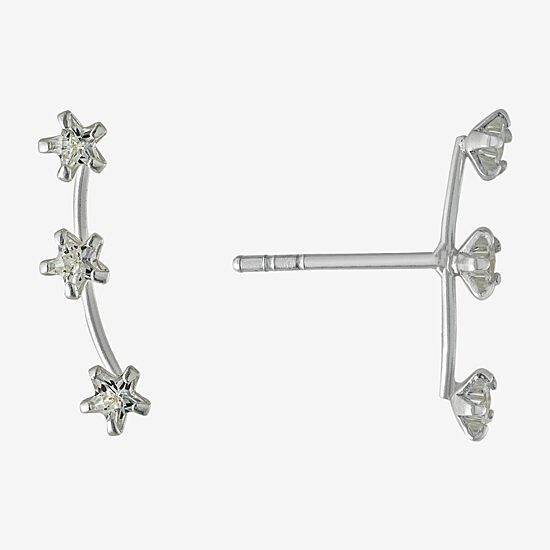 Silver Treasures Womens Cubic Zirconia Sterling Silver Star Ear Climbers