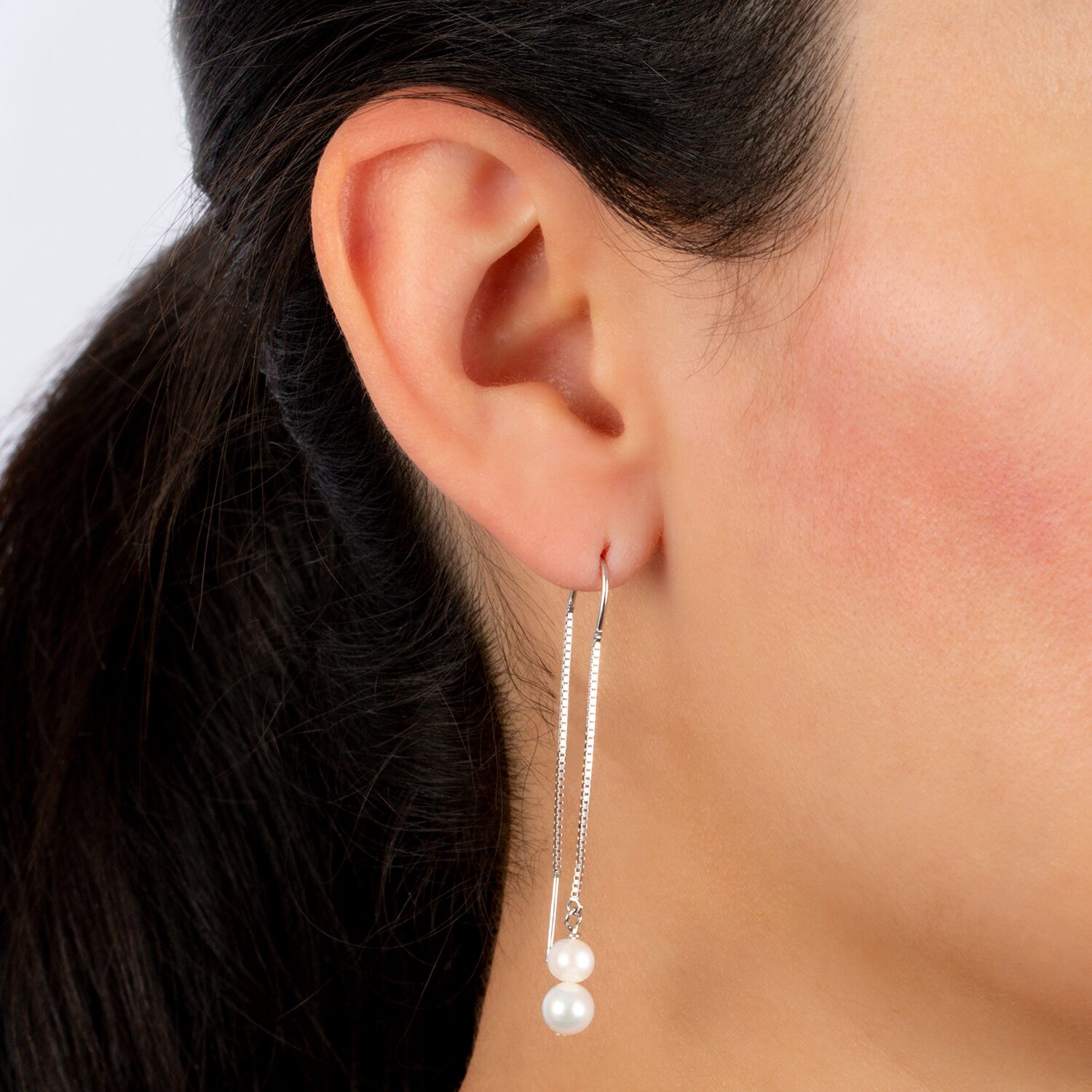 Silver Treasures Womens White Simulated Pearl Sterling Silver Moon Drop Earrings