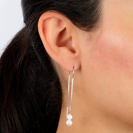 Silver Treasures Womens White Simulated Pearl Sterling Silver Moon Drop Earrings