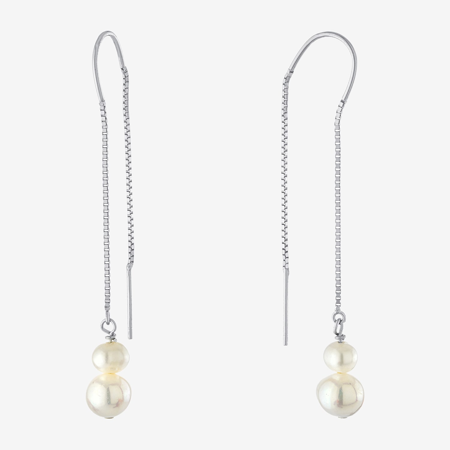 Silver Treasures Womens White Simulated Pearl Sterling Silver Moon Drop Earrings