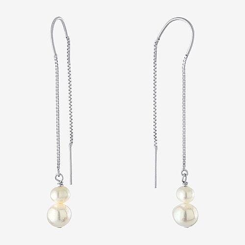 Silver Treasures Womens White Simulated Pearl Sterling Silver Moon Drop Earrings, One Size