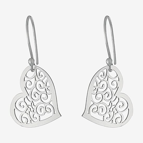 Silver Treasures Womens Sterling Silver Heart Drop Earrings