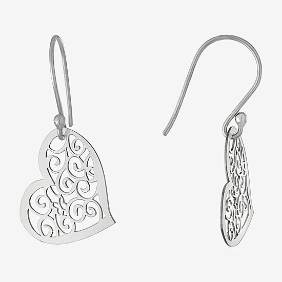 Silver Treasures Womens Sterling Silver Heart Drop Earrings