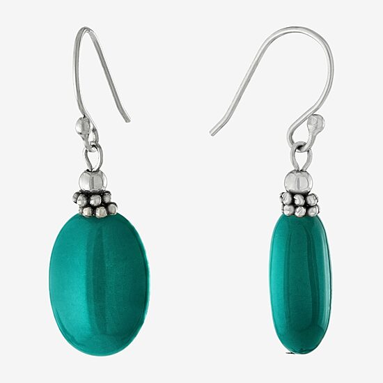 Silver Treasures Simulated Womens Blue Turquoise Sterling Silver Oval Drop Earrings