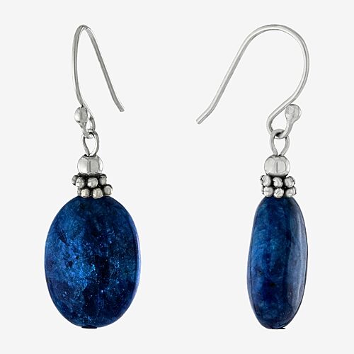 Silver Treasures Womens Blue Onyx Sterling Silver Oval Drop Earrings, One Size