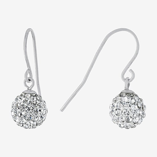 Silver Treasures Womens Crystal Sterling Silver Ball Drop Earrings