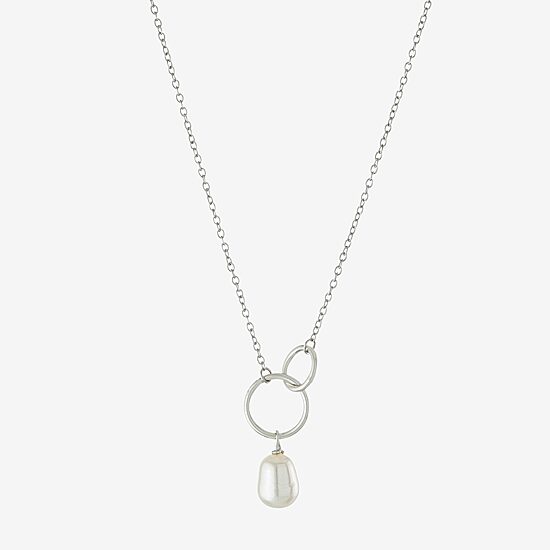Silver Treasures Womens White Cultured Freshwater Pearl Sterling Silver Round 16 Inch Pendant Necklace