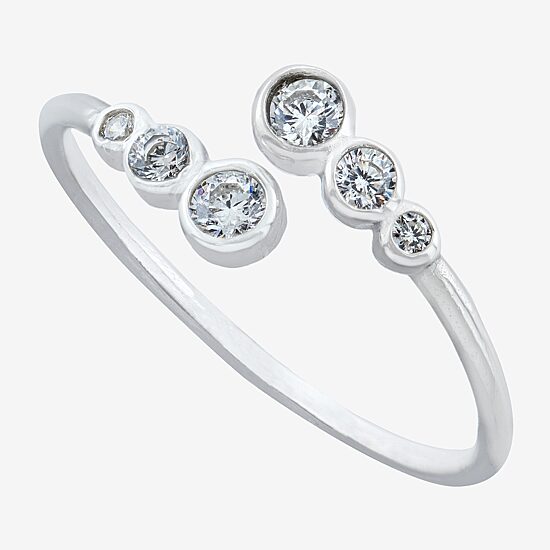 Silver Treasures Womens Cubic Zirconia Sterling Silver Round Bypass  Band