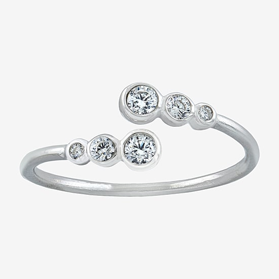 Silver Treasures Womens Cubic Zirconia Sterling Silver Round Bypass  Band