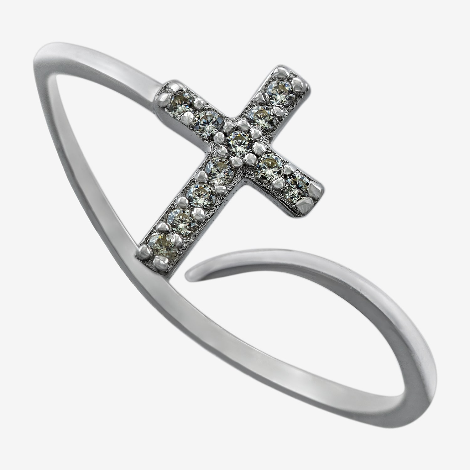 Silver Treasures Womens Cubic Zirconia Sterling Cross Bypass  Band