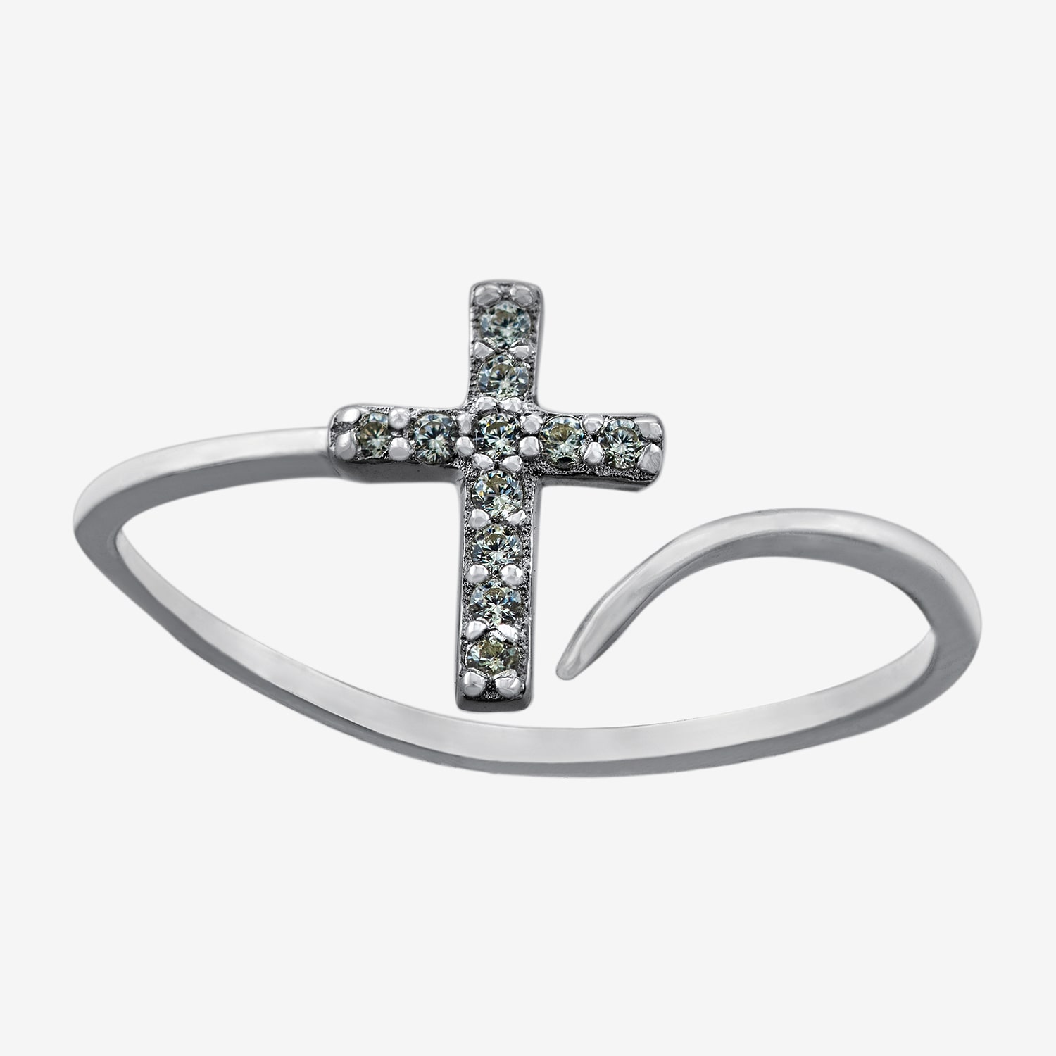 Silver Treasures Womens Cubic Zirconia Sterling Cross Bypass  Band