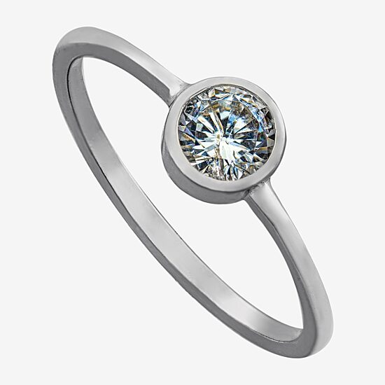 Silver Treasures Womens Cubic Zirconia Sterling Silver Round Delicate Band