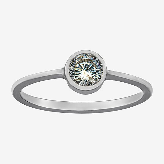 Silver Treasures Womens Cubic Zirconia Sterling Silver Round Delicate Band