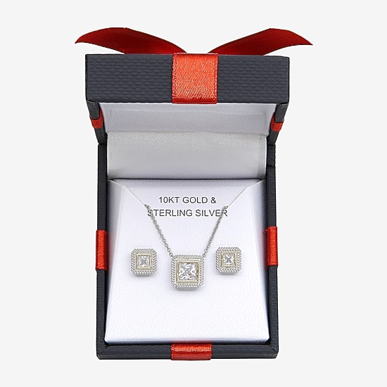 Womens Cubic Zirconia 10K Gold Sterling Silver Square 2-pc. Jewelry Set