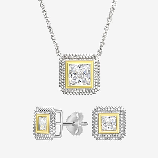 Womens Cubic Zirconia 10K Gold Sterling Silver Square 2-pc. Jewelry Set