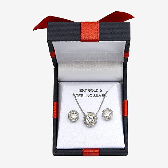 Womens Cubic Zirconia 10K Gold Sterling Silver Round 2-pc. Jewelry Set